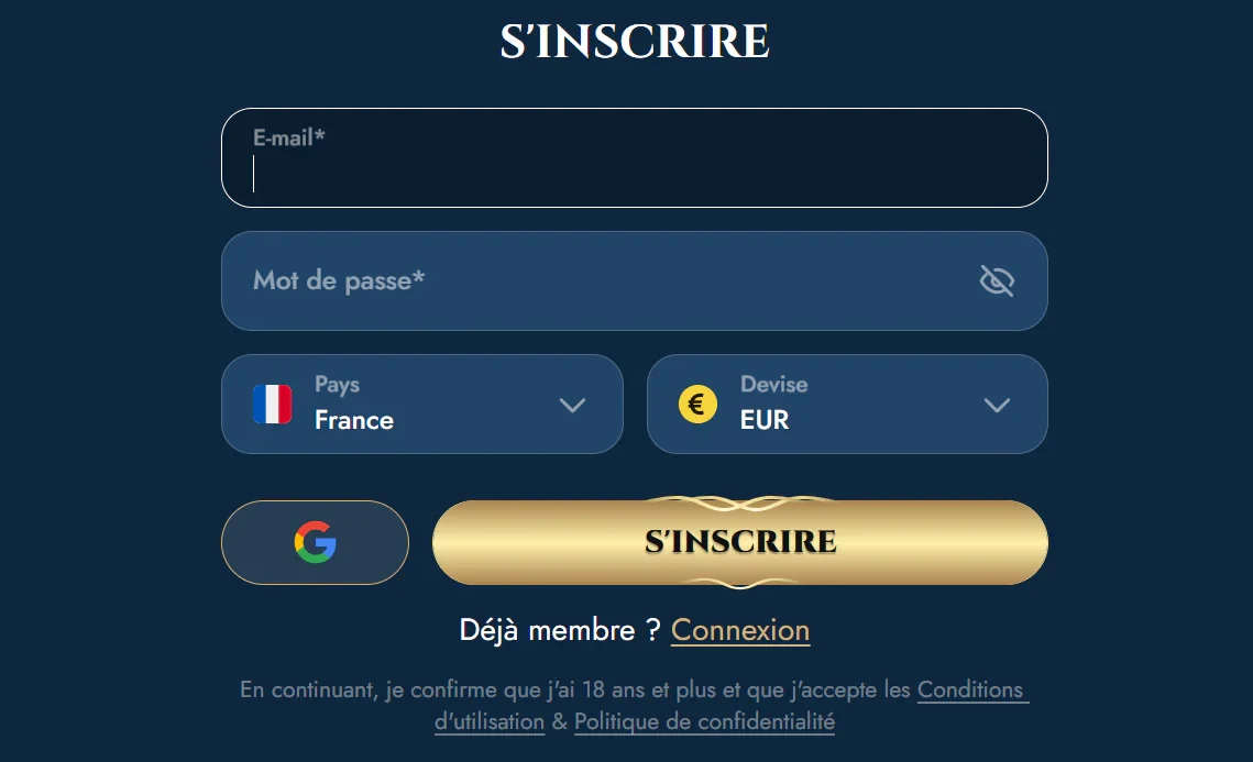 Inscription sur Olympe Casino : le formulaire