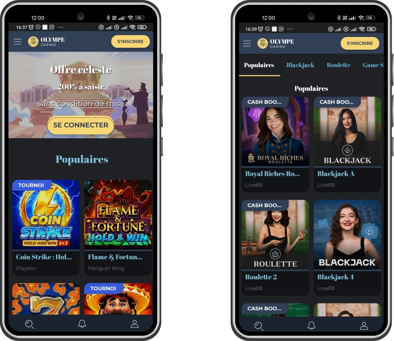 Version mobile du casino Olympe
